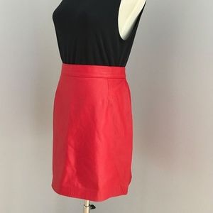 Red Leather A-Line Pencil Lined Skirt Made in Canada Knee Length Sz 14/16